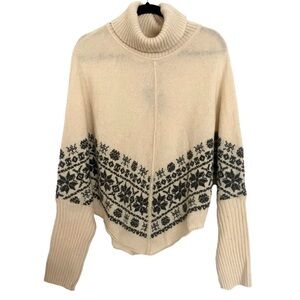 Harley Of Scotland Beige 100% Wool FairIsle Poncho Cape Sweater NWT One Size